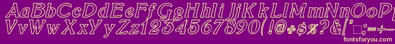 BoltonItalicOutline-Schriftart – Gelbe Schriften auf violettem Hintergrund