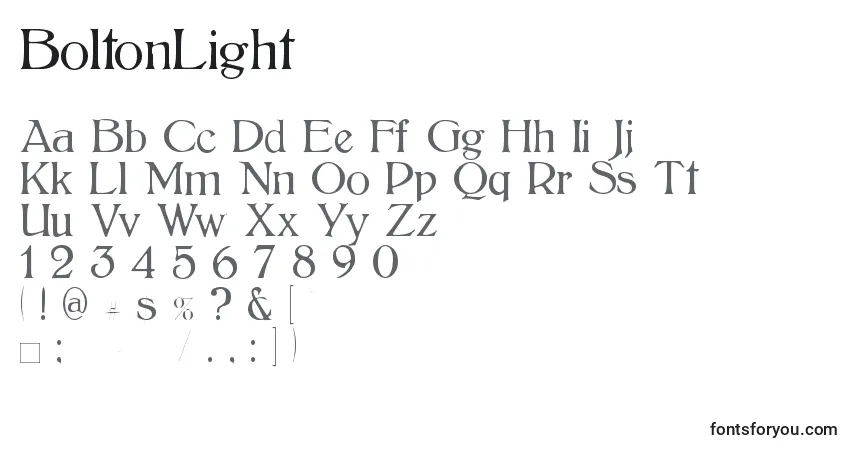 Шрифт BoltonLight (121814) – алфавит, цифры, специальные символы