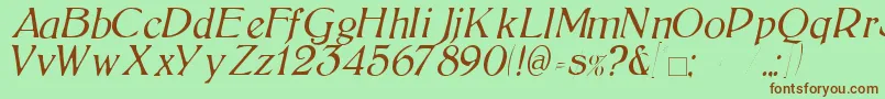 Fonte BoltonLightItalic – fontes marrons em um fundo verde