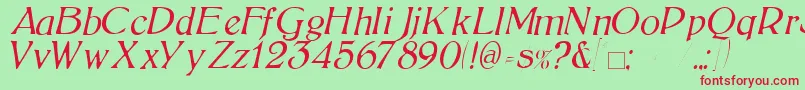 BoltonLightItalic-fontti – punaiset fontit vihreällä taustalla