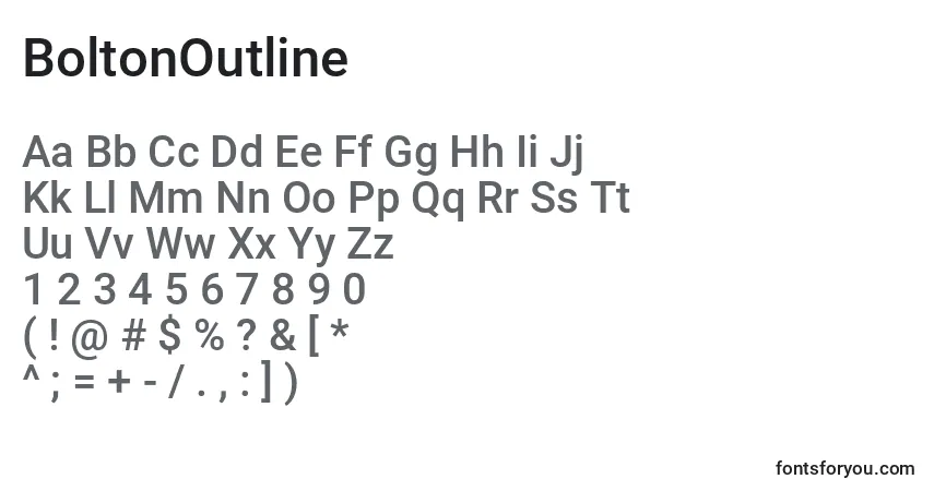 A fonte BoltonOutline (121816) – alfabeto, números, caracteres especiais