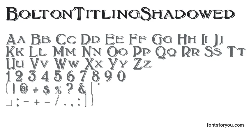 Czcionka BoltonTitlingShadowed (121822) – alfabet, cyfry, specjalne znaki