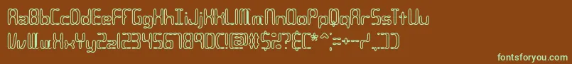 フォントCompliantConfuse2oBrk – 緑色の文字が茶色の背景にあります。
