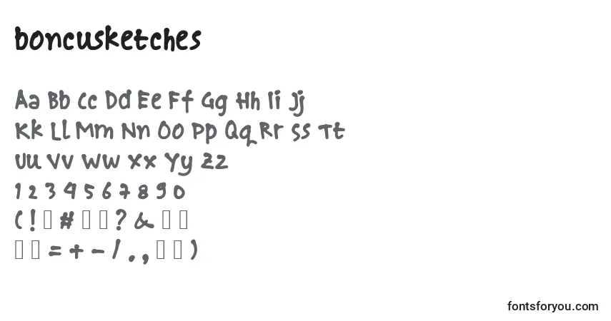 A fonte Boncusketches – alfabeto, números, caracteres especiais
