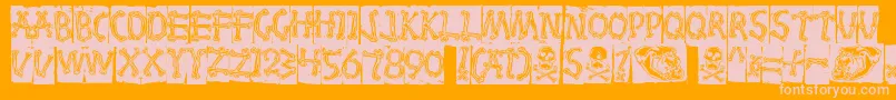 Bones-Schriftart – Rosa Schriften auf orangefarbenem Hintergrund