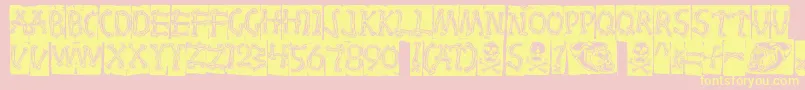 Bones-Schriftart – Gelbe Schriften auf rosa Hintergrund