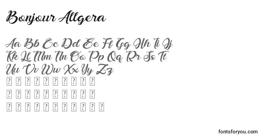 A fonte Bonjour Allgera – alfabeto, números, caracteres especiais