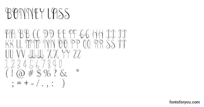 Шрифт Bonney Lass – алфавит, цифры, специальные символы