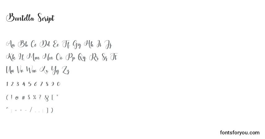 Шрифт Bontella Script – алфавит, цифры, специальные символы