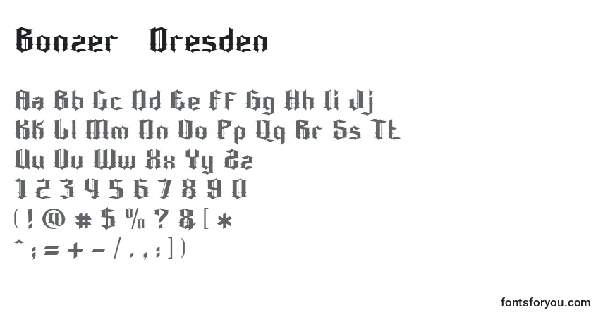 A fonte Bonzer   Dresden – alfabeto, números, caracteres especiais