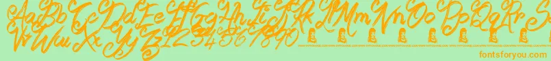 Booday-Schriftart – Orangefarbene Schriften auf grünem Hintergrund