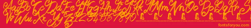 Booday-fontti – oranssit fontit punaisella taustalla