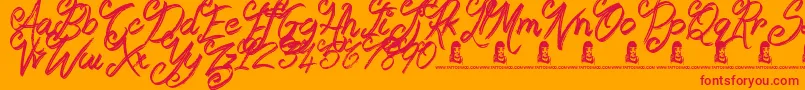 Fonte Booday – fontes vermelhas em um fundo laranja