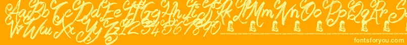 Booday-Schriftart – Gelbe Schriften auf orangefarbenem Hintergrund
