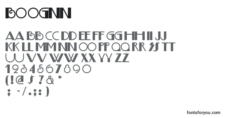 A fonte BOOGNN   (121870) – alfabeto, números, caracteres especiais