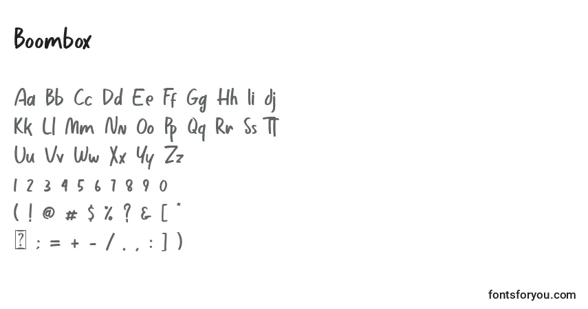 Schriftart Boombox (121874) – Alphabet, Zahlen, spezielle Symbole
