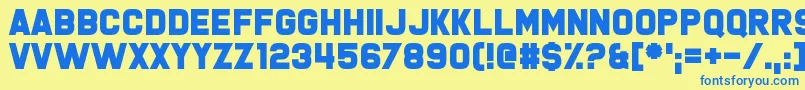 フォントBoomer Tantrum – 青い文字が黄色の背景にあります。