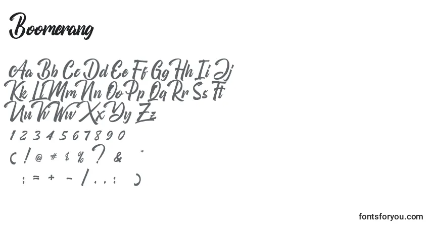 Шрифт Boomerang (121876) – алфавит, цифры, специальные символы