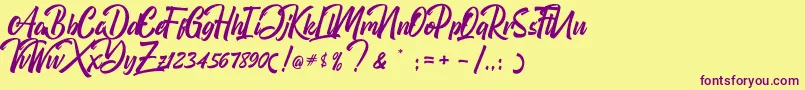 Boomerang-Schriftart – Violette Schriften auf gelbem Hintergrund