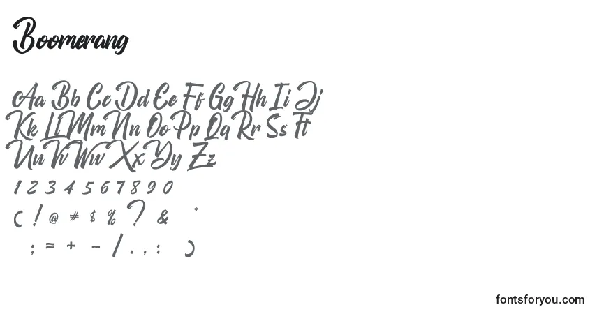 Шрифт Boomerang (121877) – алфавит, цифры, специальные символы
