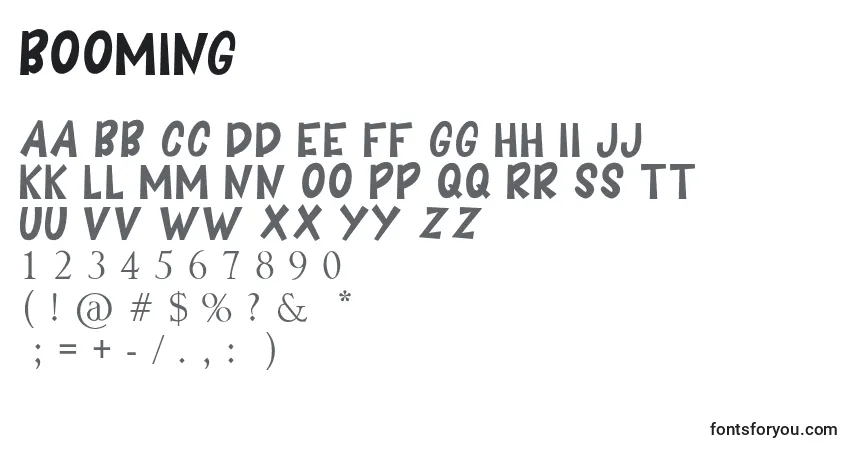 Czcionka BOOMING – alfabet, cyfry, specjalne znaki