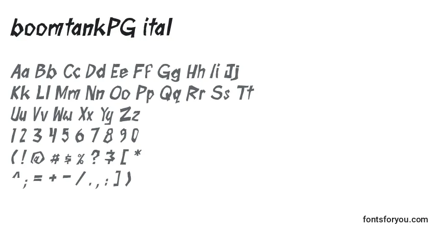 Шрифт BoomtankPG ital – алфавит, цифры, специальные символы