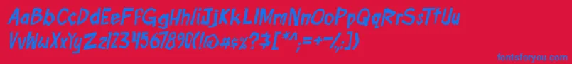 Fonte boomtankPG ital – fontes azuis em um fundo vermelho