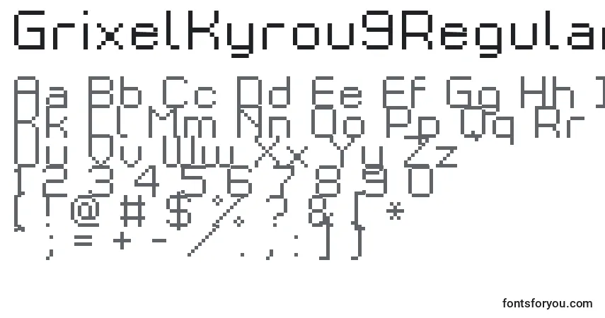 GrixelKyrou9RegularXtnd-fontti – aakkoset, numerot, erikoismerkit