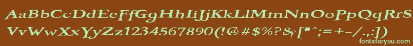 フォントBOOTEROF – 緑色の文字が茶色の背景にあります。