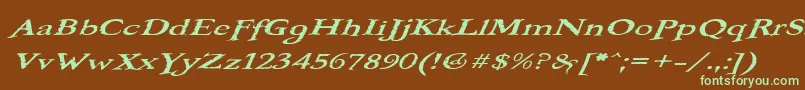 フォントBOOTEROO – 緑色の文字が茶色の背景にあります。