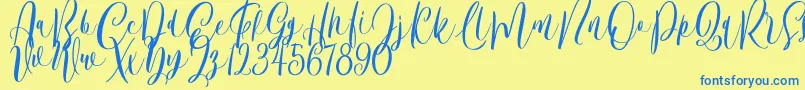 Bordellia Demo-Schriftart – Blaue Schriften auf gelbem Hintergrund