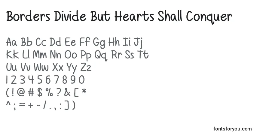 A fonte Borders Divide But Hearts Shall Conquer   (121906) – alfabeto, números, caracteres especiais