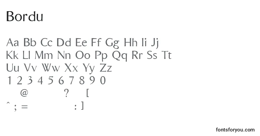 Schriftart Bordu    (121908) – Alphabet, Zahlen, spezielle Symbole