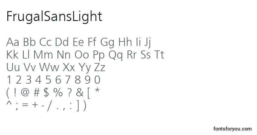 Шрифт FrugalSansLight – алфавит, цифры, специальные символы