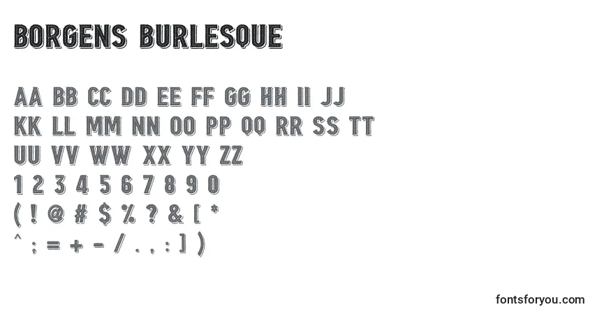 Borgens Burlesque-fontti – aakkoset, numerot, erikoismerkit