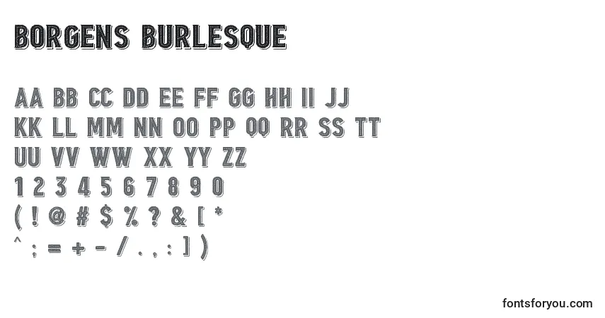 A fonte Borgens Burlesque (121914) – alfabeto, números, caracteres especiais