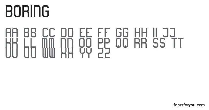 A fonte Boring (121915) – alfabeto, números, caracteres especiais