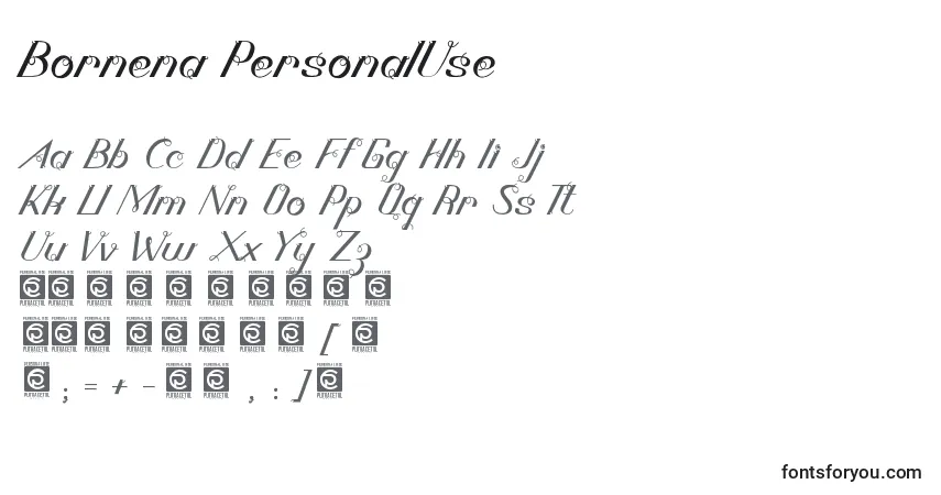Czcionka Bornena PersonalUse – alfabet, cyfry, specjalne znaki