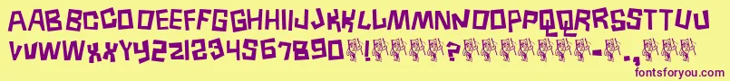 BORNEO  -Schriftart – Violette Schriften auf gelbem Hintergrund