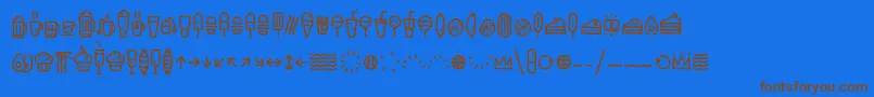 EscalopeCrustTwoIcons-Schriftart – Braune Schriften auf blauem Hintergrund