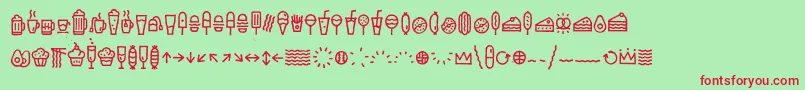 EscalopeCrustTwoIcons-Schriftart – Rote Schriften auf grünem Hintergrund