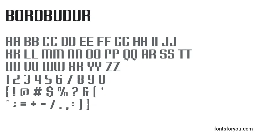Schriftart Borobudur – Alphabet, Zahlen, spezielle Symbole