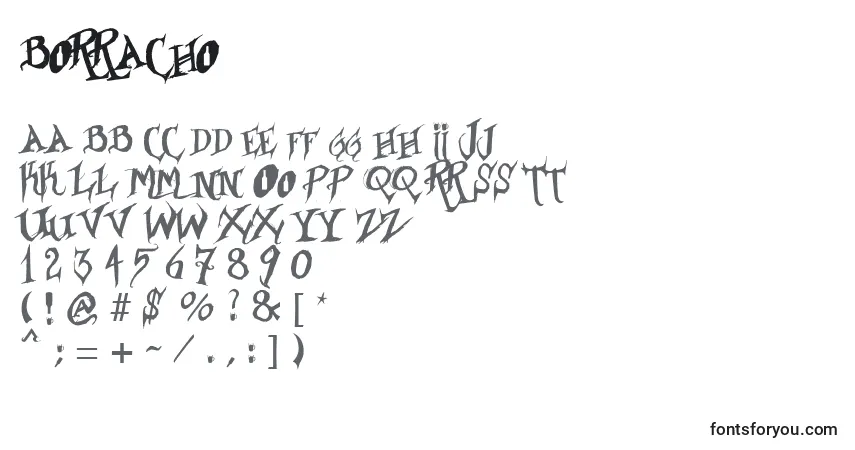 Schriftart Borracho (121926) – Alphabet, Zahlen, spezielle Symbole