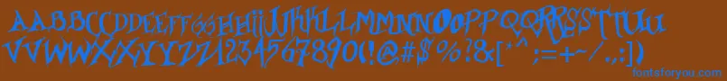 Borracho-Schriftart – Blaue Schriften auf braunem Hintergrund