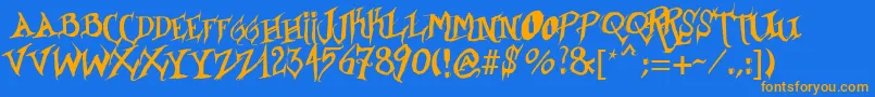 Borracho-Schriftart – Orangefarbene Schriften auf blauem Hintergrund