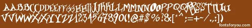 Weitere Informationen zur Borracho-Schriftart Borracho-Schriftart – Weiße Schriften auf braunem Hintergrund