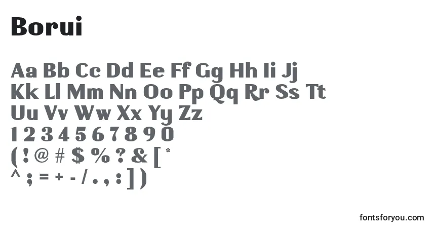 Borui-fontti – aakkoset, numerot, erikoismerkit