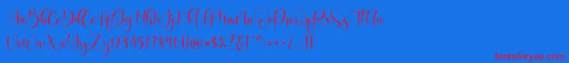 Boshela-Schriftart – Rote Schriften auf blauem Hintergrund