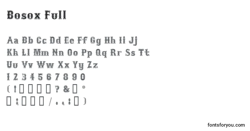 Schriftart Bosox Full – Alphabet, Zahlen, spezielle Symbole