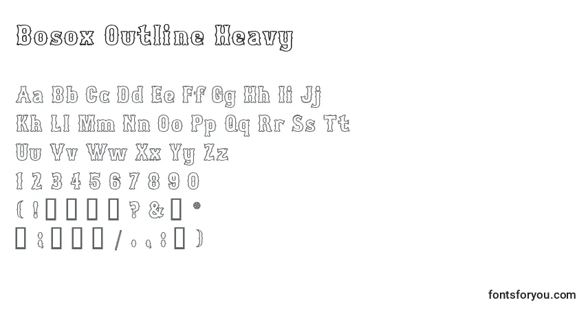 Schriftart Bosox Outline Heavy – Alphabet, Zahlen, spezielle Symbole